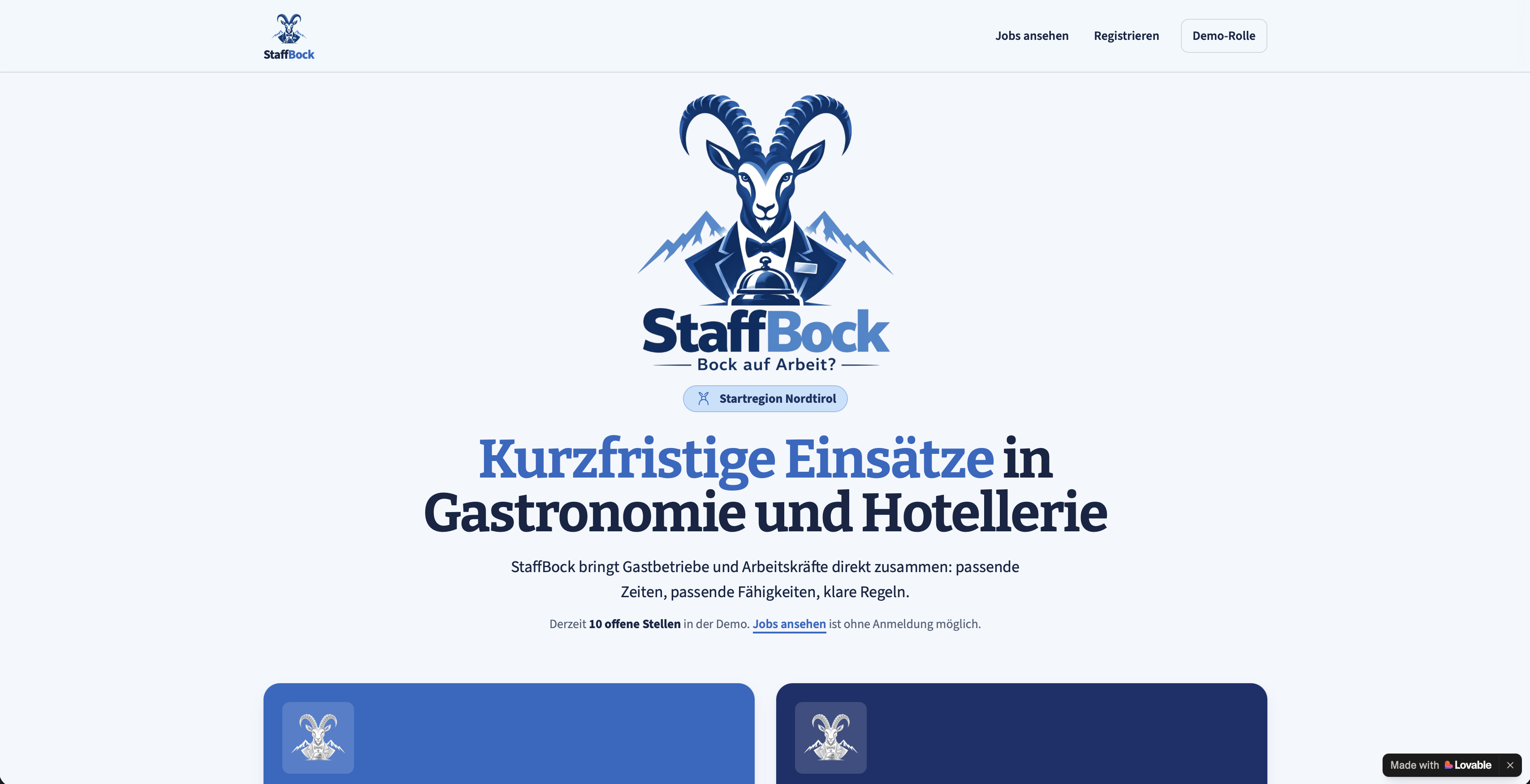 Vermittlungsbörse für kurzfristige Einsätze in Gastronomie und Hotellerie - KI-Prototyp mit Lovable aus KIDU Buildathon