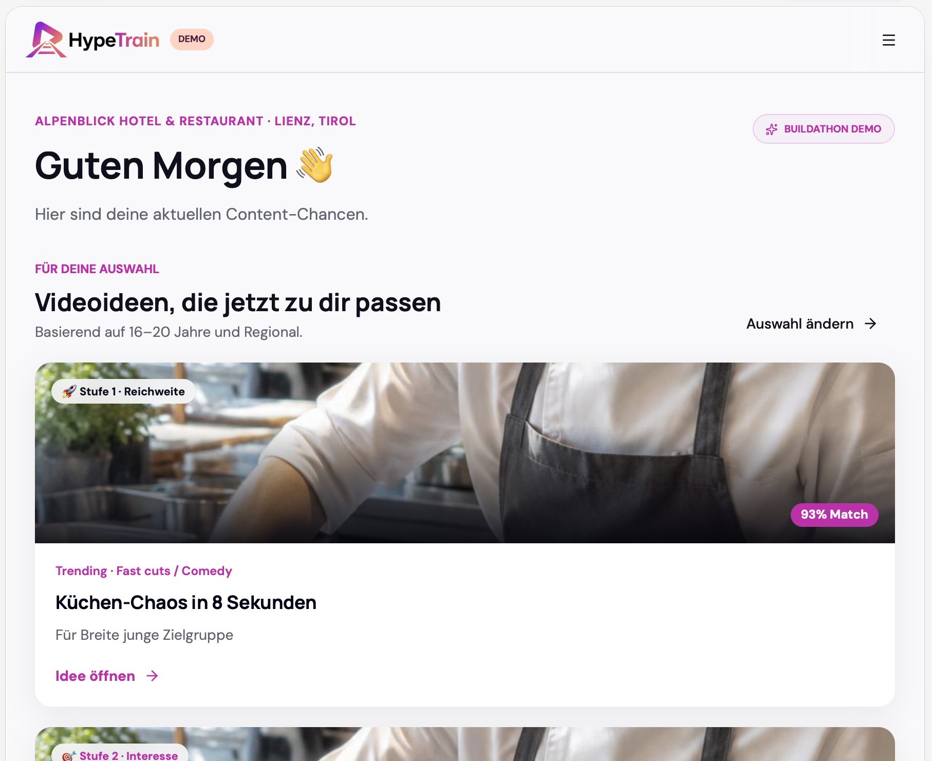 HypeTrain – Content-Werkstatt für Hotellerie und Gastronomie - KI-Prototyp mit Lovable aus KIDU Buildathon
