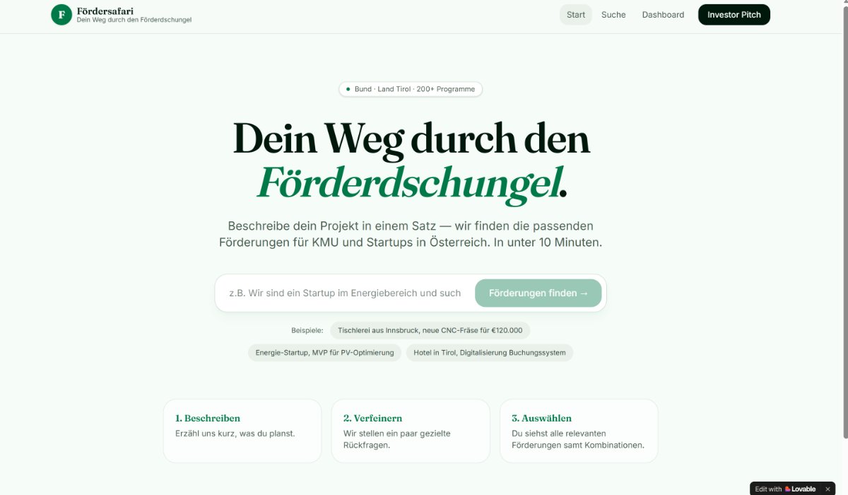 FörderSafari — KI-Prototyp mit Lovable aus AI Collective Innsbruck Buildathon